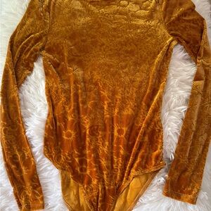 Haute Monde Mustard Velvet Bodysuit